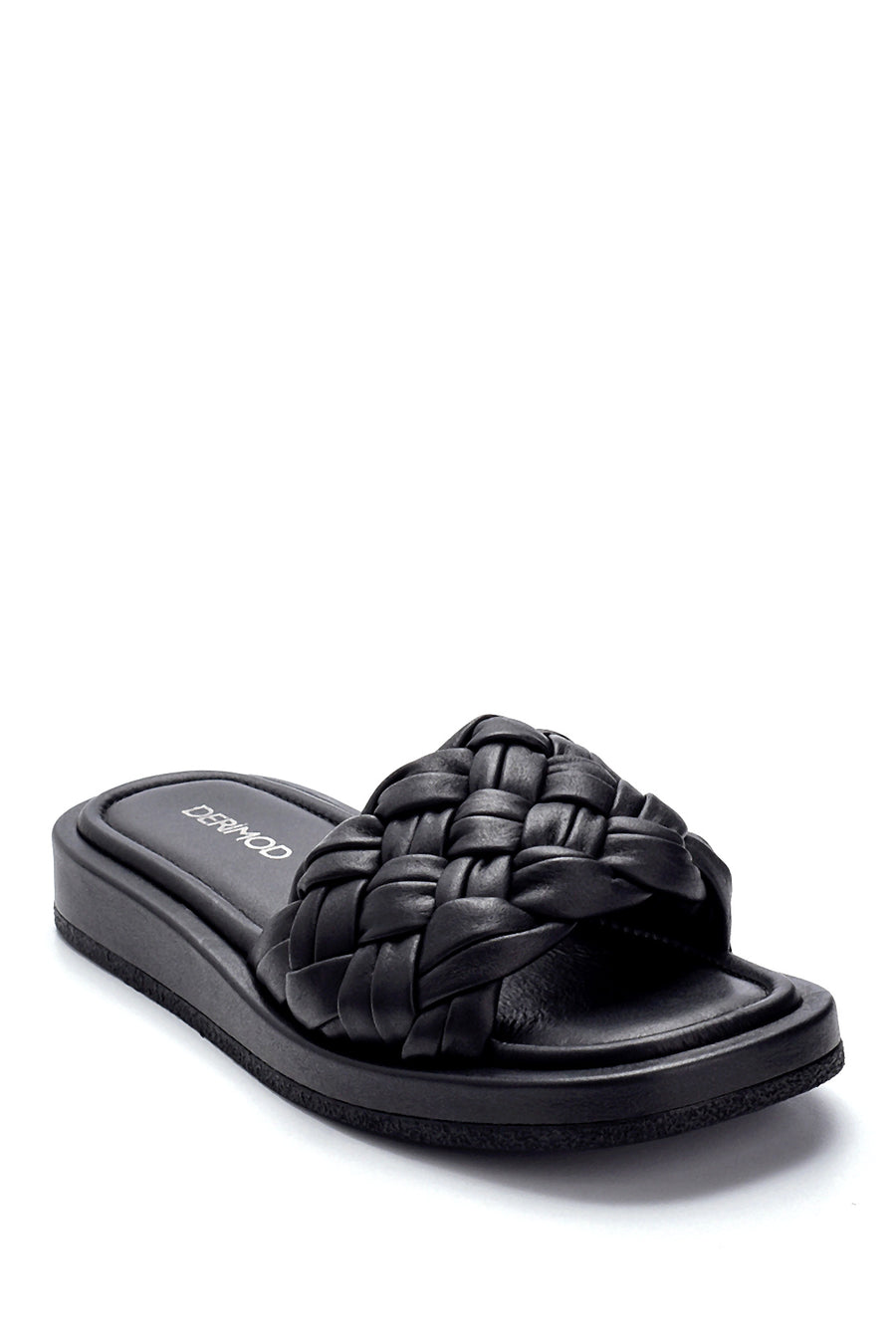 Women's Leather Knit Detailed Slippers