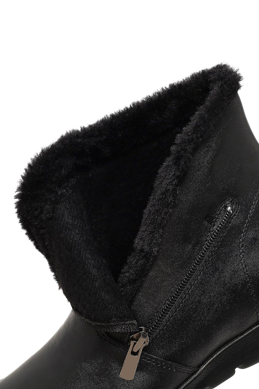 Woman Black Zip Closure Leather Comfort Boots