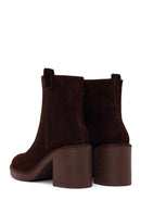 Woman Brown Zip Closure Chunky Heeled Suede Boots | Derimod