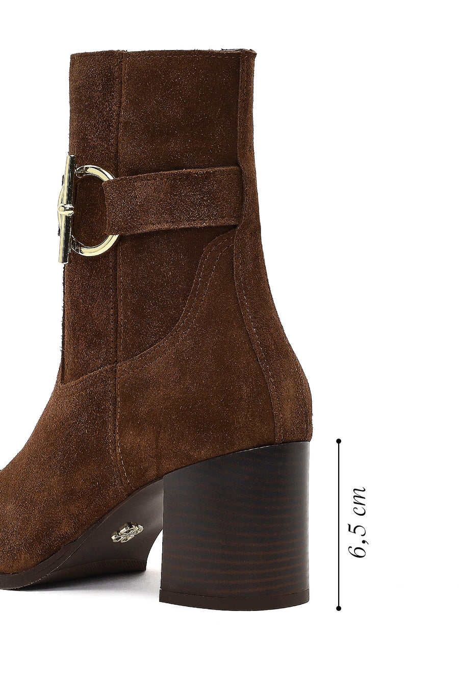 Women's Tan Zippered Thick Heeled Suede Leather Boot