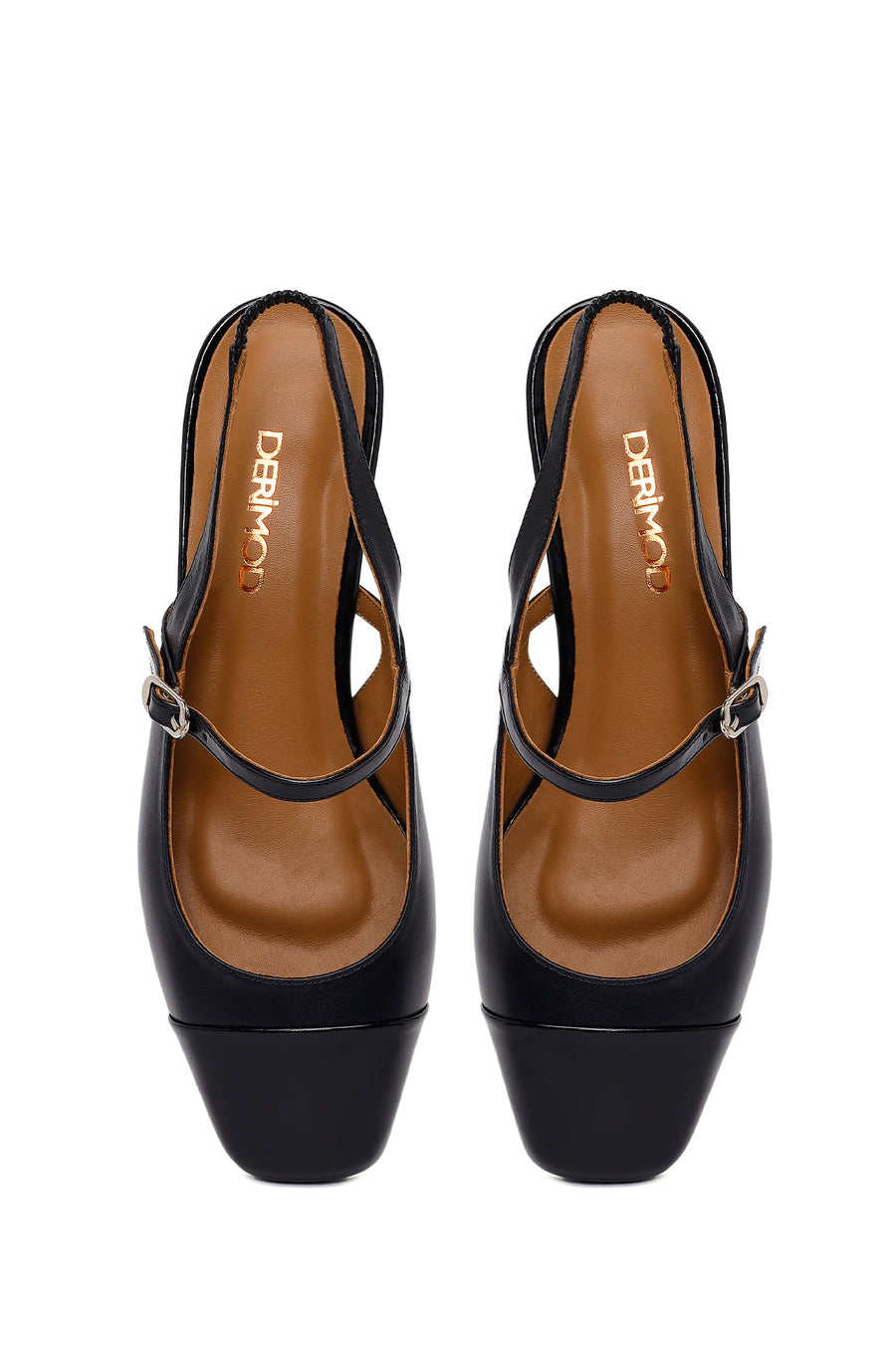 Woman Black Buckled Backless Leather Ballet Flat