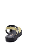 Women's Mint Green Leather Flat Sandals | Derimod