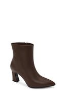 Woman Brown Zip Closure Chunky Heeled Leather Boots | Derimod
