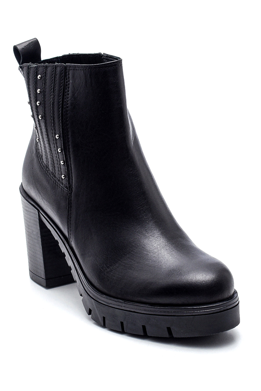Women's Leather Platform Heeled Boots