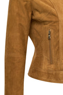 Kylie Woman Camel Mandarin Collar Short Suede Leather Jacket | Derimod