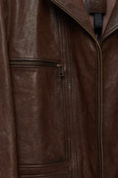 Paloma Women's Brown Double-Breasted Collar Oversize Leather Coat | Derimod