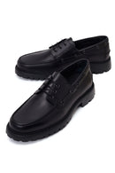 Male Black Lace-Up Thick-Soled Leather Casual Shoes | Derimod