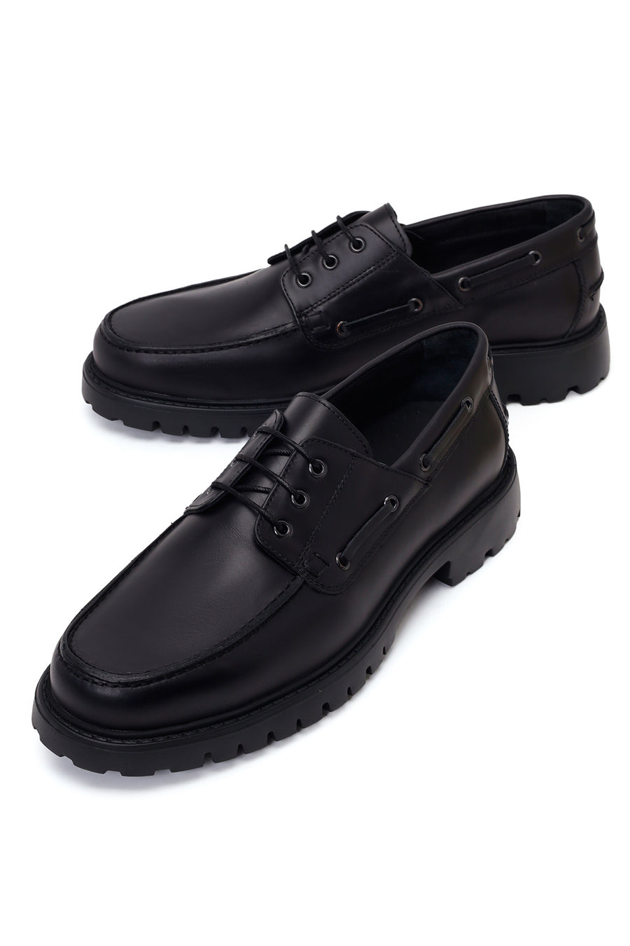 Male Black Lace-Up Thick-Soled Leather Casual Shoes