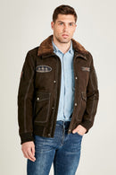 Air Force Men's Brown Fur Collared Nubuck Leather Pilot Jacket | Derimod