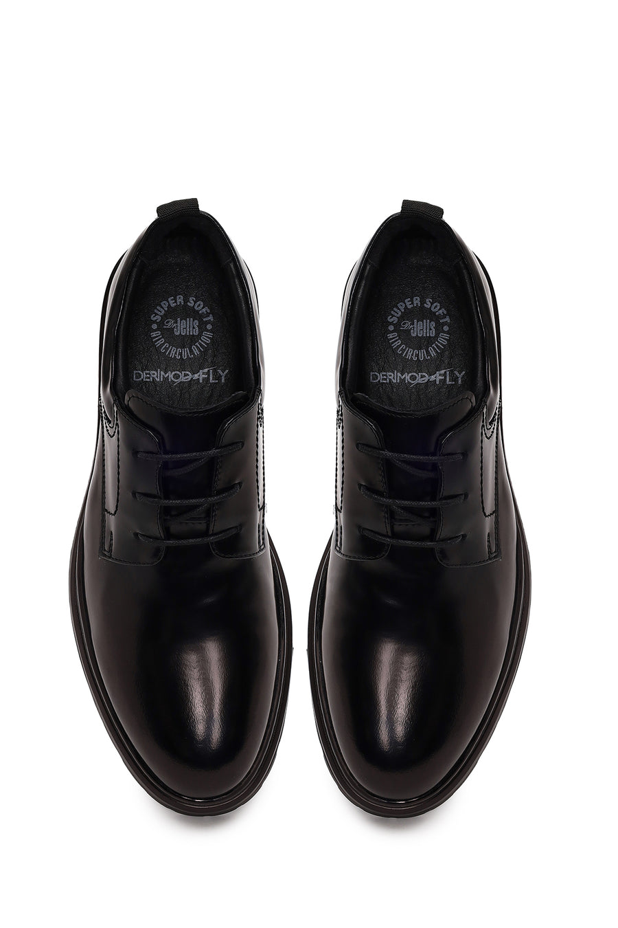 Male Black Lace-Up Thick-Soled Leather Casual Shoes