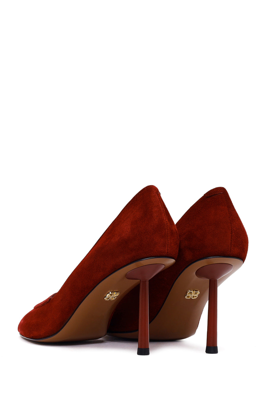 Woman Burgundy Thin Heeled Suede Shoes