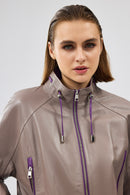Terry Women's Grey Oversize Leather Jacket | Derimod
