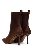 Woman Brown Zip Closure Thin-heeled Stretch Boots | Derimod