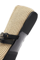 Women's Beige Double Buckled Straw Leather Ballerinas | Derimod