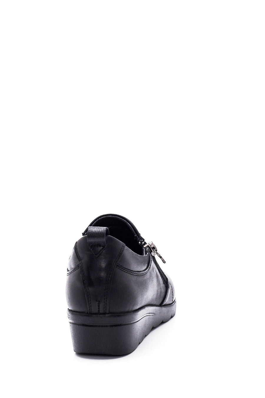 Women's Black Leather Wedge Heeled Comfort Shoes