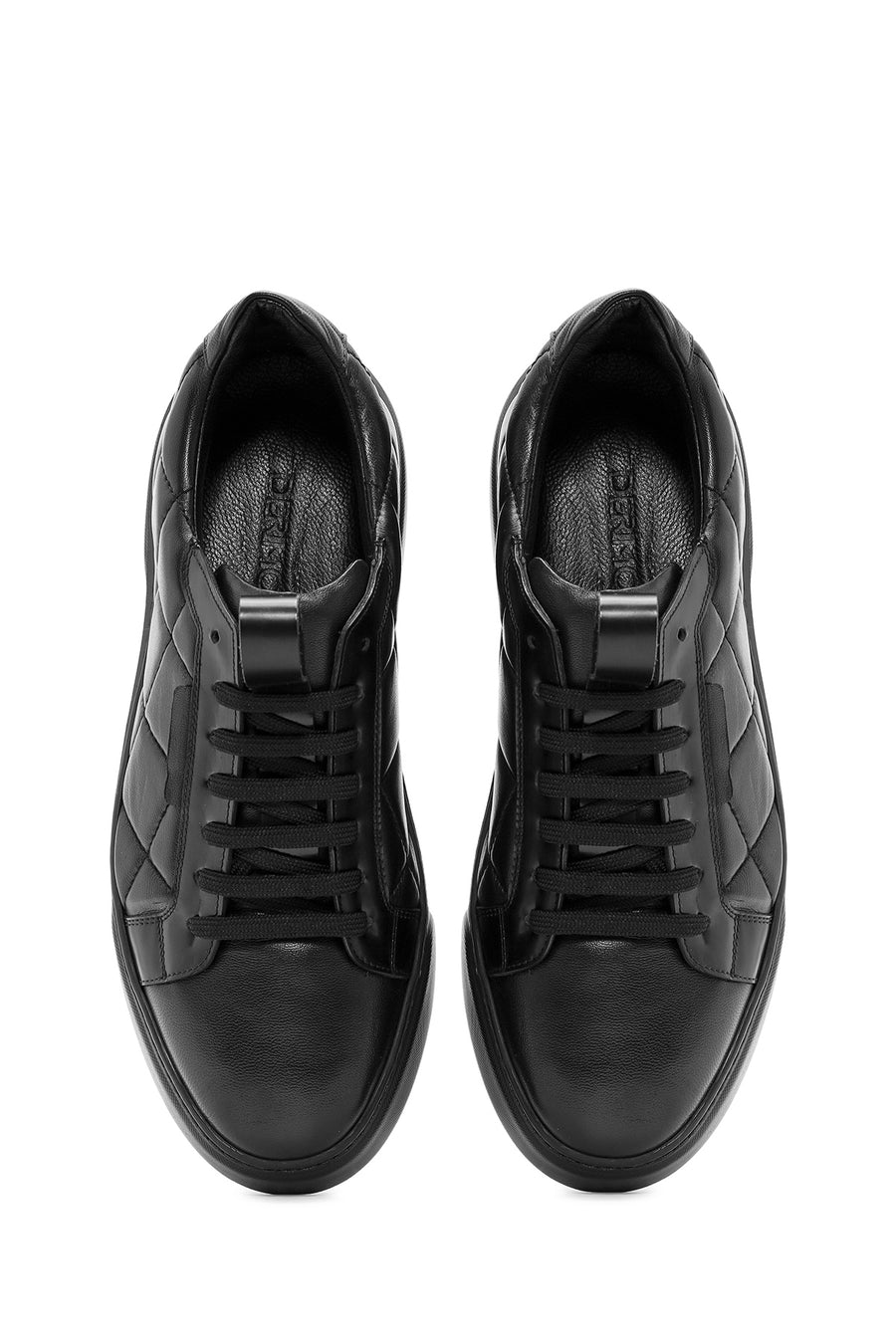 Erkek Siyah Bağcıklı Kroko Desenli Deri Sneaker