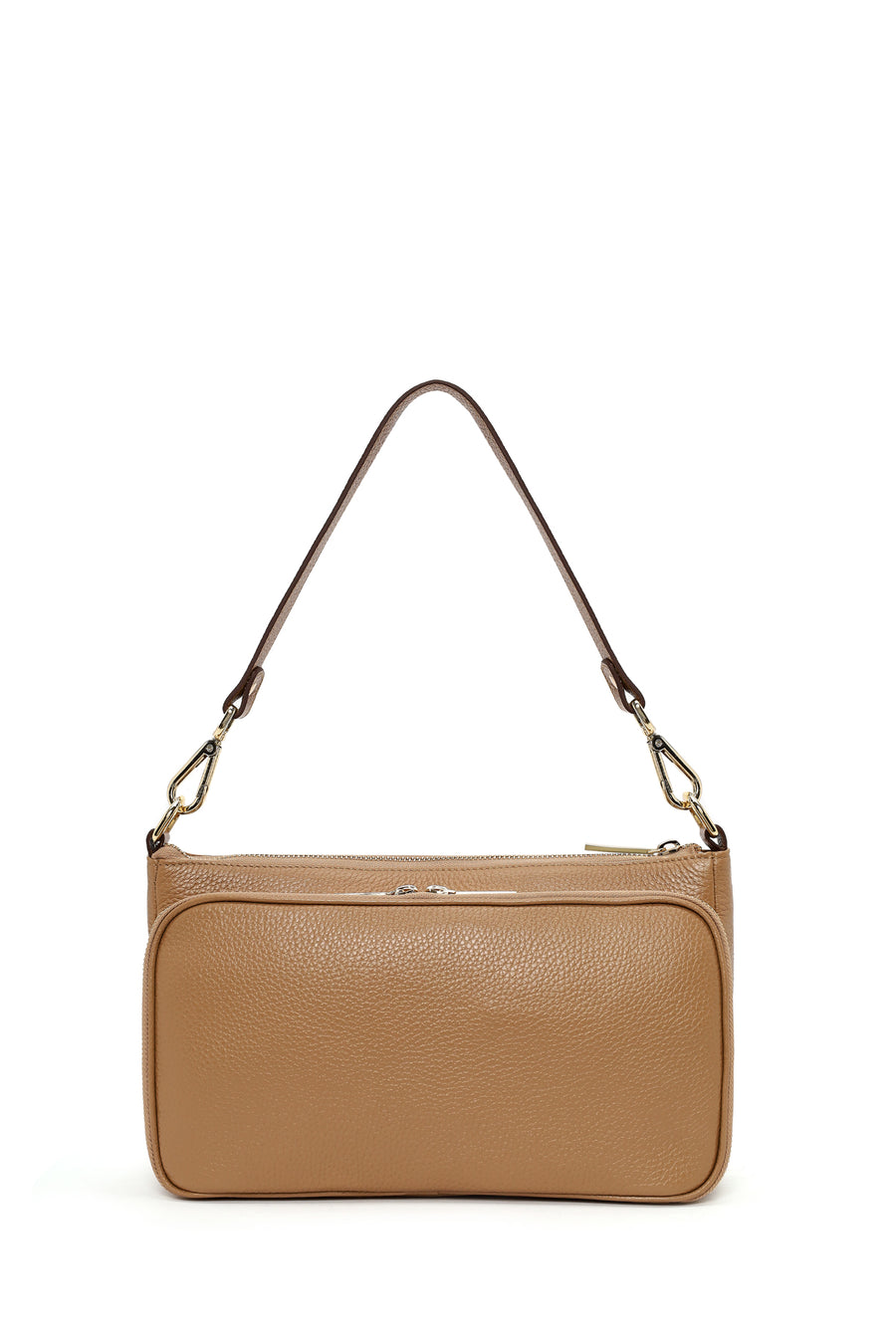 Woman Tan Long-Strap Leather Shoulder Bag