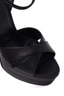 Woman Black Ankle-Strap Buckled Platform High Thick-Heel Leather Sandal | Derimod