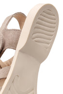 Woman Beige Ankle-Buckle Suede Leather Sandals | Derimod