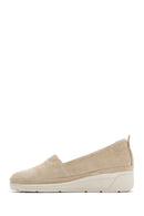 Women's Beige Wedge Heel Suede Leather Comfort Loafer | Derimod