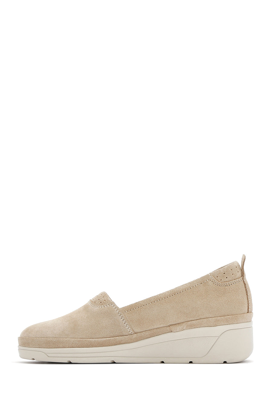 Women's Beige Wedge Heel Suede Leather Comfort Loafer