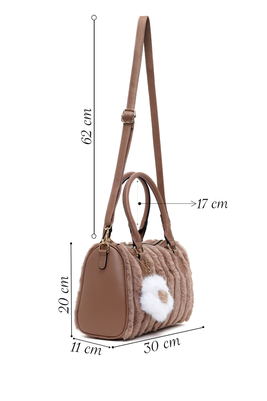 Woman Vizon Long-Strap Accessorized Plush Shoulder Bag