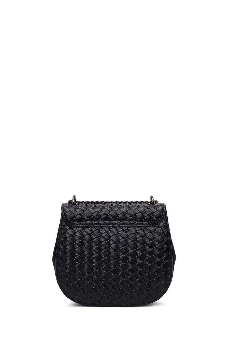Woman Black Chain Long-Strap Braided Crossbody Bag