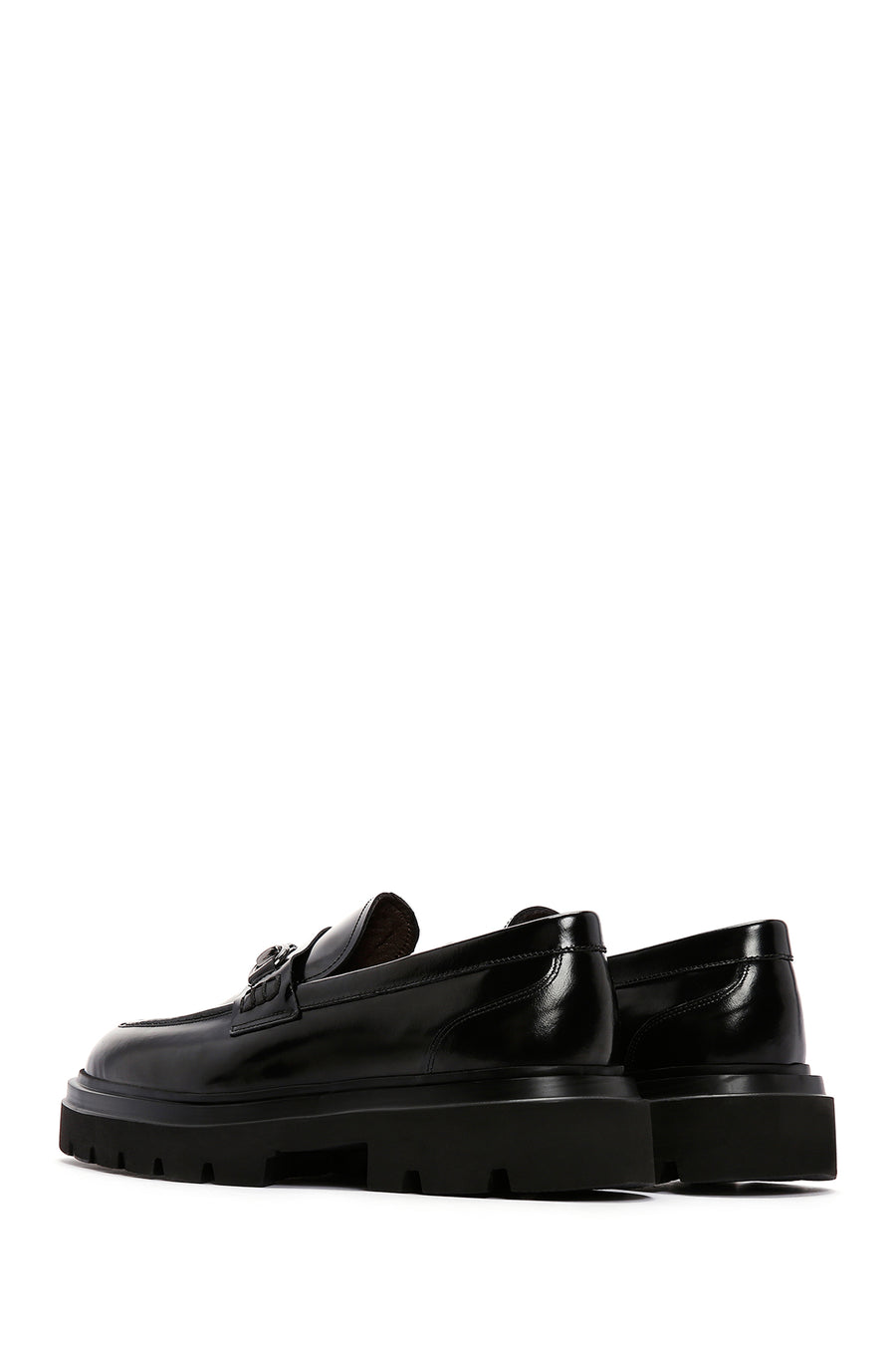 Erkek Siyah Tokalı Kalın Tabanlı Deri Casual Loafer