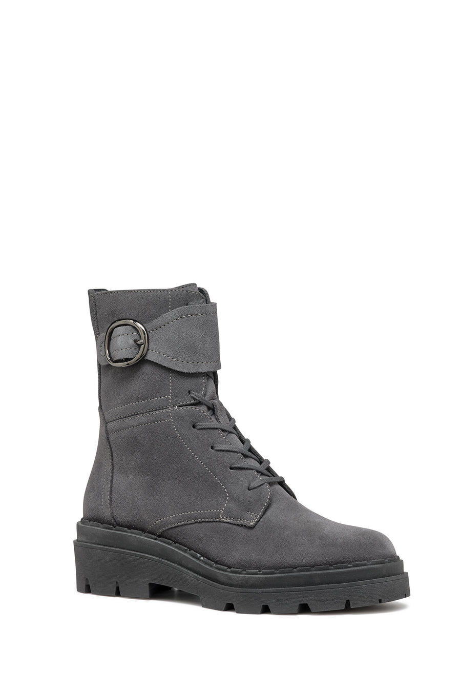 Geox Women's Gray Felleny Lace-Up Zipper Detailed Leather Combat Boots