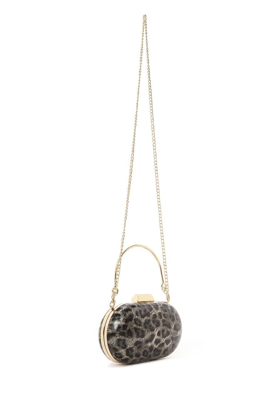 Women's Gold Leopard Pattern Long Strap Mini Clutch Evening Bag