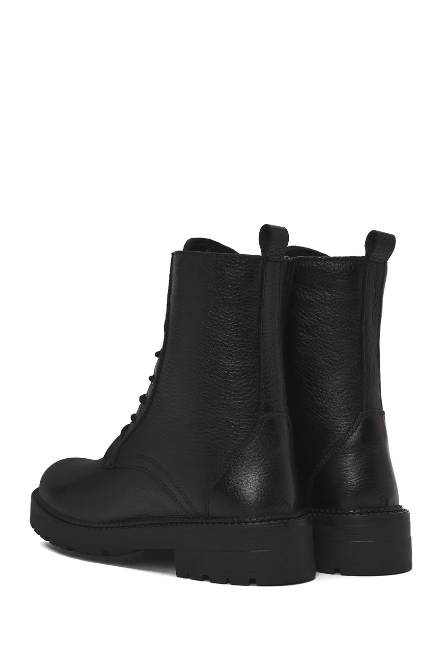 Woman Black Zip Closure Thick-Soled Leather Combat Boots
