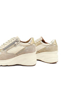 Woman Beige Lace-Up Zipper Detailed Wedge Heels Leather Sneakers | Derimod