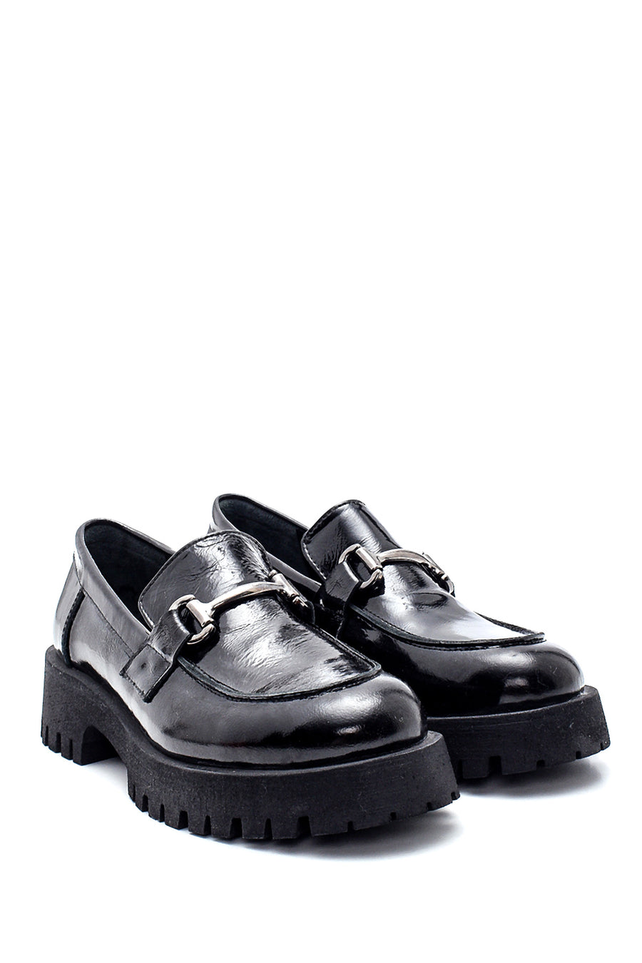 Women's Leather Patent Leather Buckle Loafer