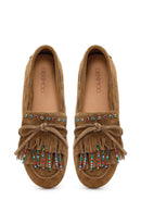 Women's Tan Tassel Suede Leather Loafer | Derimod