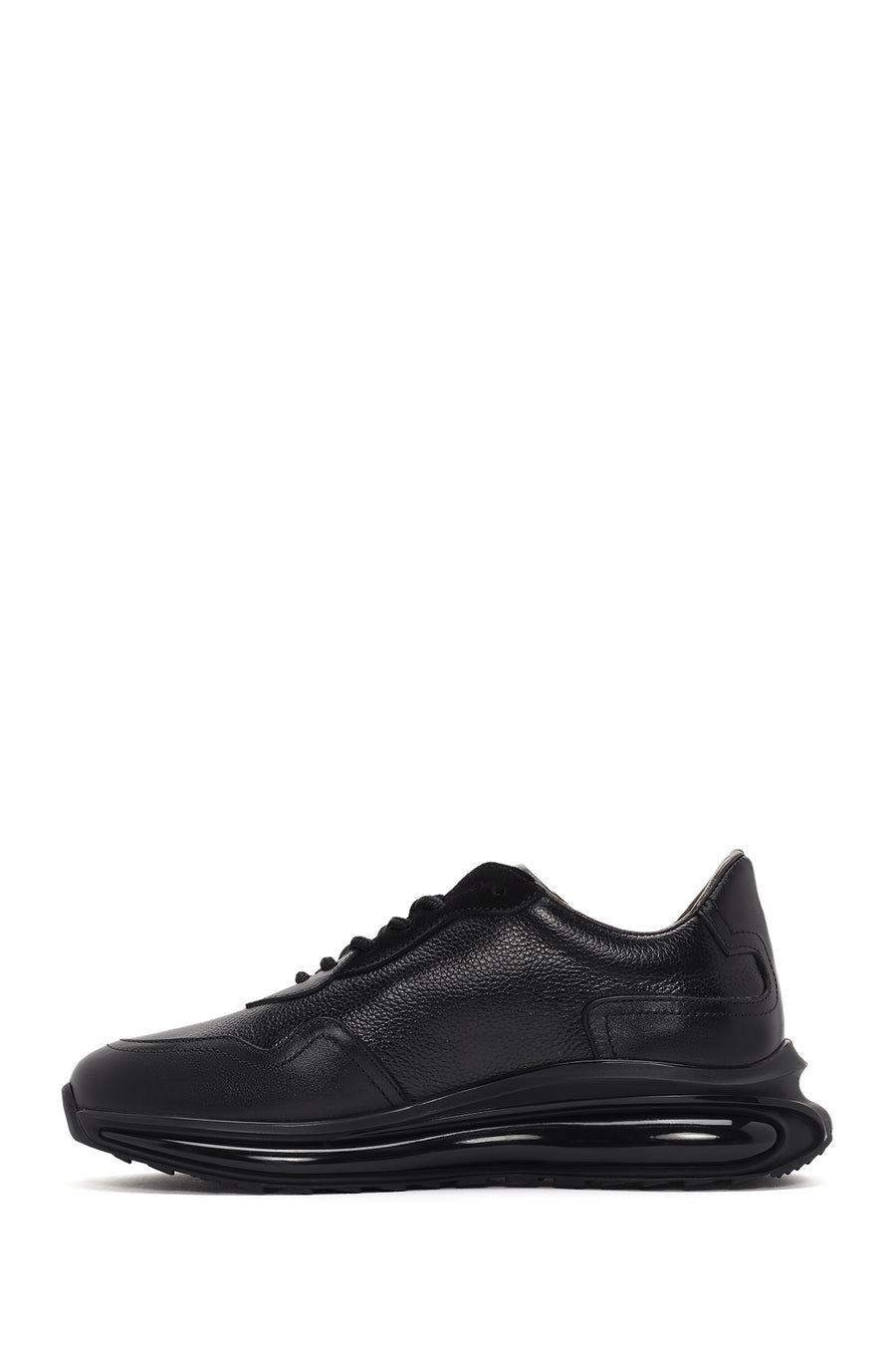 Erkek Siyah Kalın Tabanlı Bağcıklı Deri Casual Sneaker