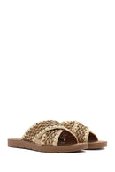 Women's Beige Braided Straw Slippers | Derimod