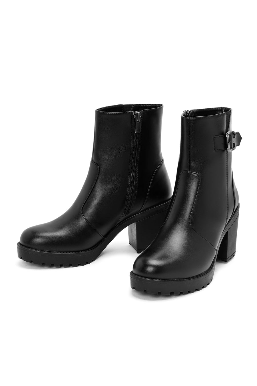 Women's Black Thick Heel Zipper Boots