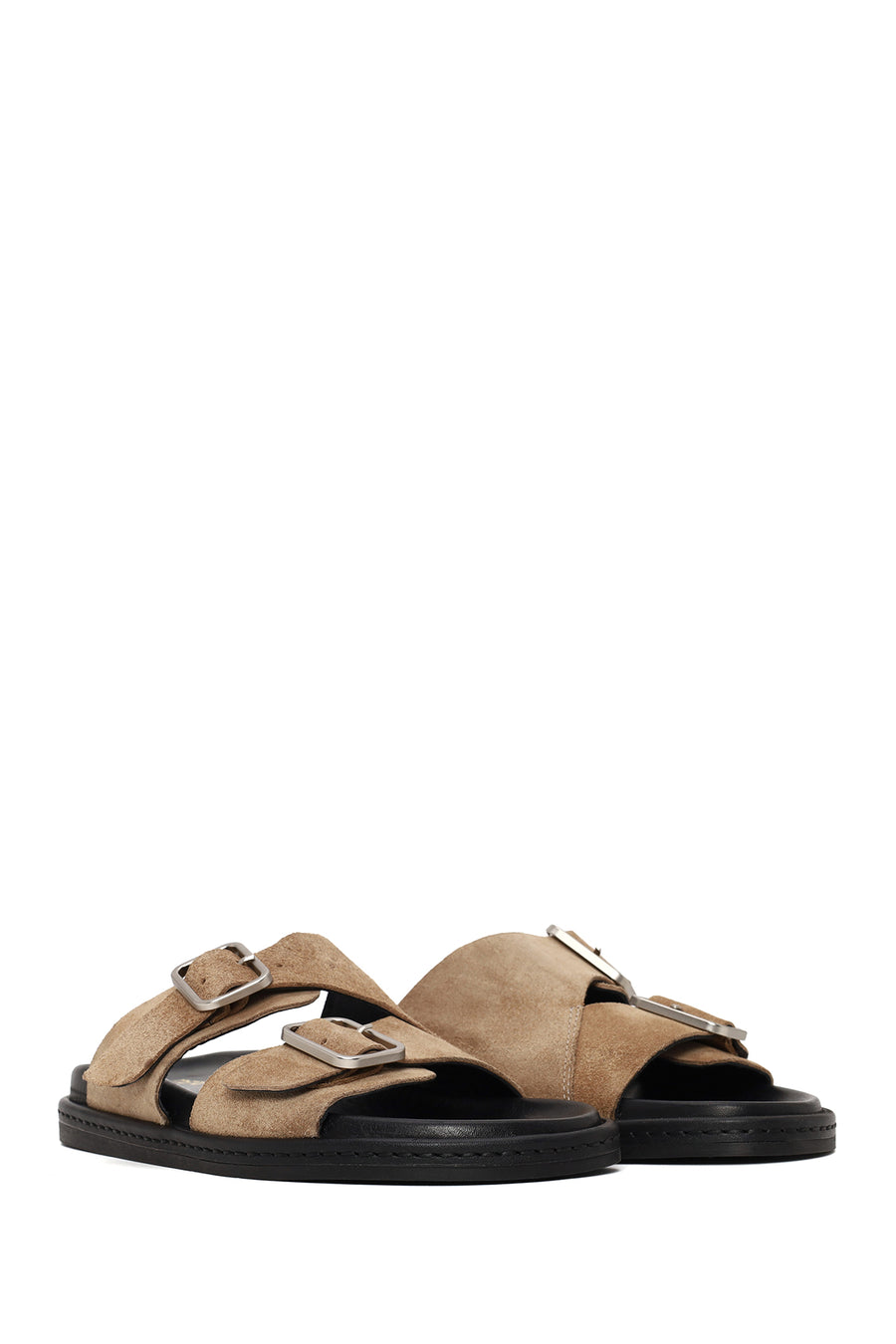 Woman Mink Double-Buckle Suede Slipper