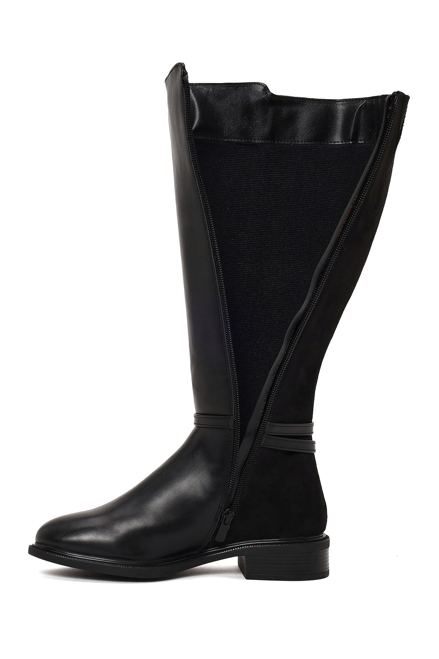 Woman Black Zip Closure Buckle Detailed Boots
