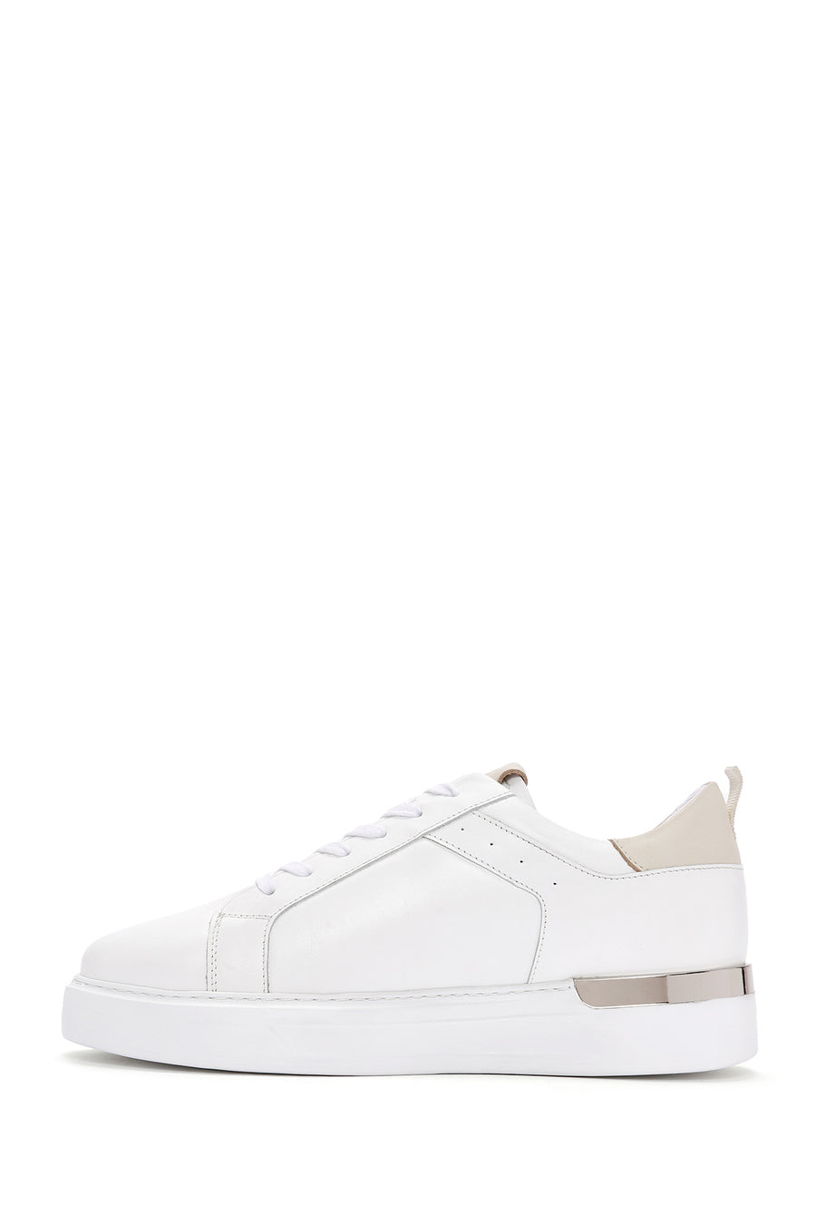 Erkek Beyaz Bağcıklı Deri Sneaker