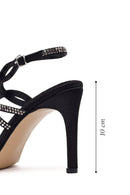 Woman Black Ankle-Buckle Embellished High Stiletto Heel Sandal | Derimod