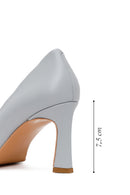 Woman Light Blue Thick-Heeled Leather Stiletto | Derimod