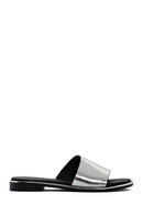 Women's Silver Metallic Leather Slippers | Derimod