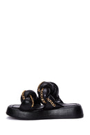 Women's Black Leather Chain Detailed Thick Soled Slippers | Derimod