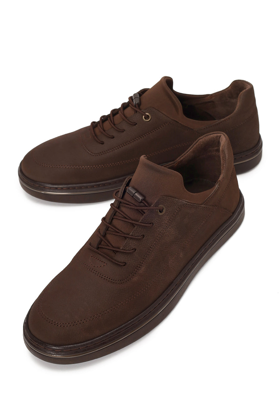 Erkek Kahverengi Bağcıklı Nubuk Deri Casual Sneaker