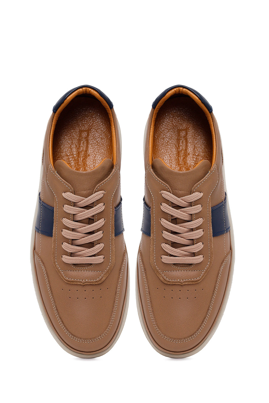 Male Beige Lace-Up Leather Casual Sneaker