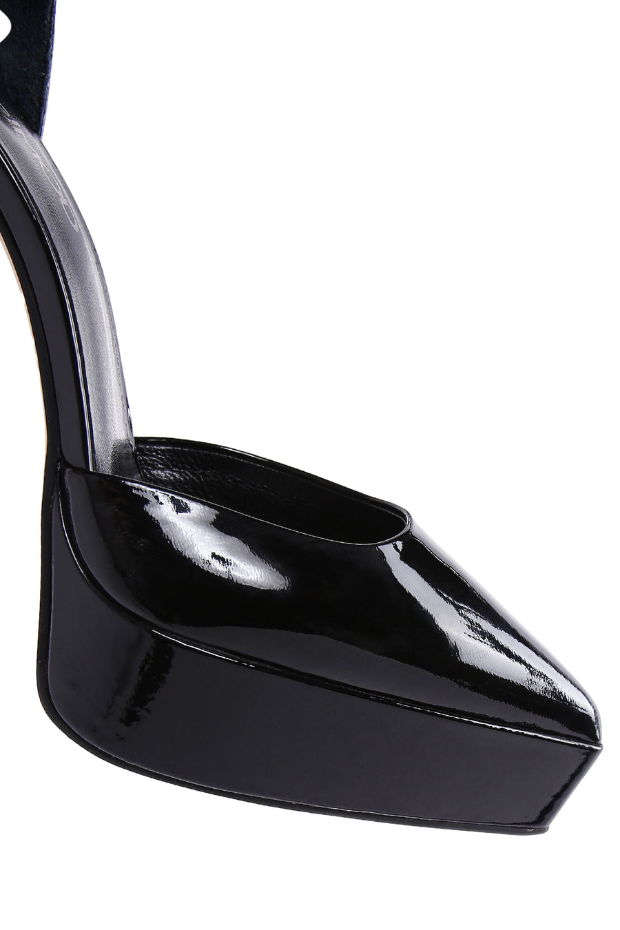 Woman Black Ankle Buckled Platform High-Heeled Patent Leather Leather Shoes