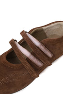 Woman Brown Double-Strap Suede Leather Ballet Flat | Derimod