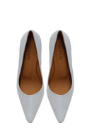 Woman Light Blue Thick-Heeled Leather Stiletto | Derimod