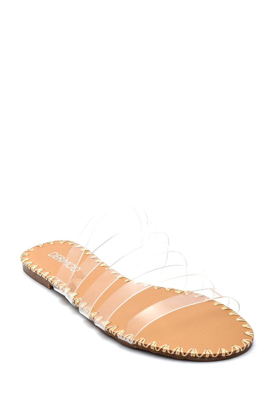 Women's White Transparent Banded Flat Slippers